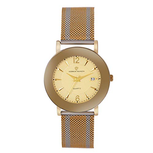 HERMAN HANSEN Analogue Gold Dial Strap Watch for Men and Boy Dial