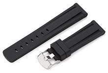 Load image into Gallery viewer, EwatchAccessories 24mm Black Silicone Rubber Watch Band Strap with Silver Stainless Steel Pin Buckle for Men and Women
