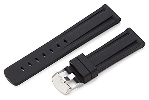 EwatchAccessories 24mm Black Silicone Rubber Watch Band Strap with Silver Stainless Steel Pin Buckle for Men and Women