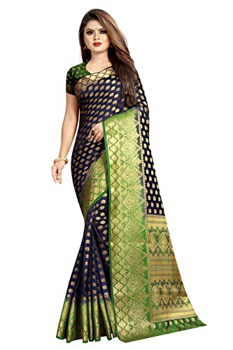 KEDARNATH SILK MILLS Women's Kanchipuram Silk Blend Saree With Blouse Piece (MPP-D-20-NAVYGREEN_Navy Blue & Green)