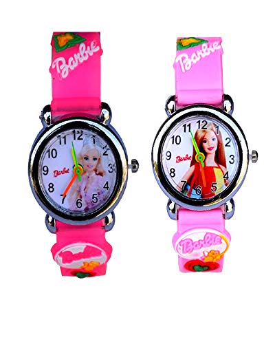 VITREND Barbie New Designed Best Gift Multi Color|(Pink/Red/Black/White/Green or Any Other Color Will Sent as per Stock Availability) Analog Watch Combo Set of 2 Pack - for Boys & Girls