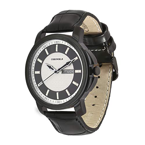 Chronikle Unique Designer Men's Wrist Watch (Dial Color:White,Black | Band Color: Black, Leather Strap)