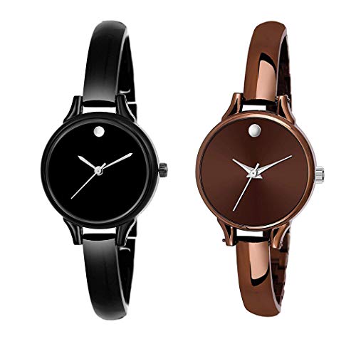 Shocknshop Analogue Brown and Black Metal Bracelet Bangle Combo of 2 Watch for Women & Girls -W246BR-BL