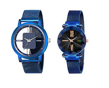Load image into Gallery viewer, Niyati Nx Black Round Open Dial Blue maganet Blue Roman Analog Watch - for Couple
