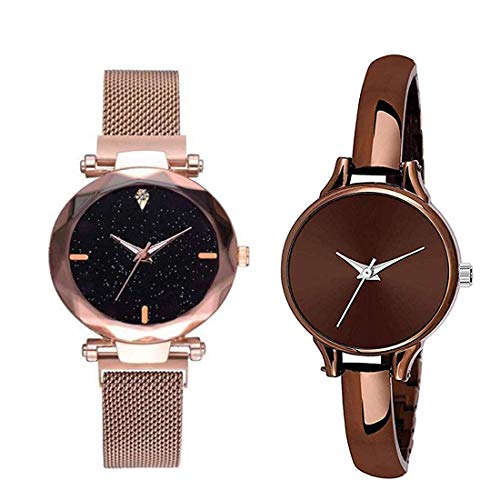 NEO VICTORY Analogue Round Copper Magnet & Brown Round Women's Watch Combo