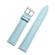 Load image into Gallery viewer, EwatchAccessories 18mm Sky Blue Genuine Leather Watch Band Strap with Silver Stainless Steel Buckle for Men and Women
