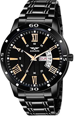 ASGARD Day & Date Feature Analog Black Dial Men's Watch (Black Dial Black Colored Strap)