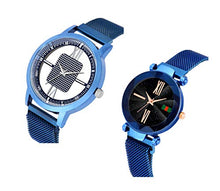 Load image into Gallery viewer, Niyati Nx Black Round Open Dial Blue maganet Blue Roman Analog Watch - for Couple
