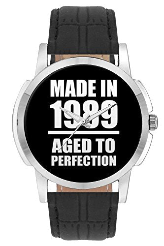 Wrist Watch for Men - Born in 1989 Aged to Perfection - Analog Men's and Boy's Unique Quartz Leather Band Round Designer dial Watch