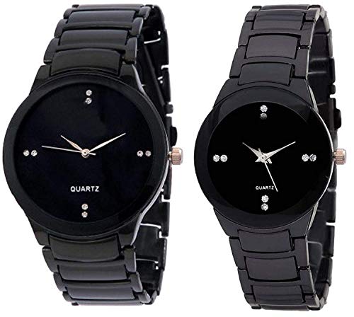 SELLORIA Analog Couple Watches Combo Set of 2 for ( Black Full+Ladies )