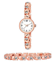 Load image into Gallery viewer, BID White Dial New Analogue Rose Gold Metal Bracelet &amp; Watch Combo for Women &amp; Girls
