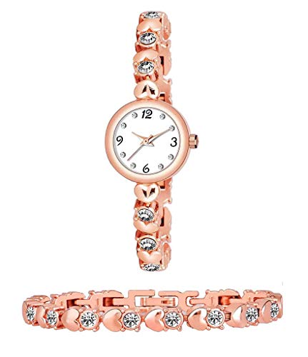 BID White Dial New Analogue Rose Gold Metal Bracelet & Watch Combo for Women & Girls