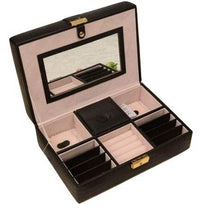 Load image into Gallery viewer, Styleys Multi-Functional Jewelry Box with Mirror Attached Lid and Hidden Necklace Compartment (S11076 - Black)
