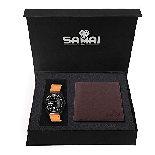 Black Dial WatchWith Date Display & Dark Maroon Wallet Combo Pack for Men's