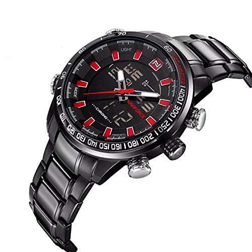 Naviforce NF 9093 Black Red Stainless Steel Analog Digital