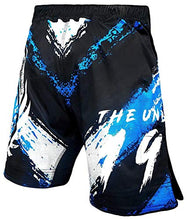 Load image into Gallery viewer, USI Muay Thai Printed Shorts for Mens Gym Shorts Running Shorts Sports Shorts Shorts with Elasticated Waist Tuf Stretch (L, Black Blue)
