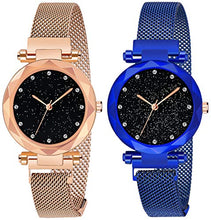 Load image into Gallery viewer, Acnos Black Round Diamond Dial with Latest Generation Blue &amp; Rosegold Magnet Belt Analogue Watch for Women Pack of - 2 (DM-BLUE-ROSEGOLD01)
