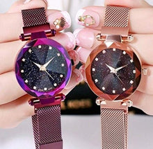 Load image into Gallery viewer, Acnos Black Round Diamond Dial with Latest Generation Purple &amp; Rosegold Magnet Belt Analogue Watch for Women Pack of - 2 (DM-PURPLE-ROSEGOLD06)
