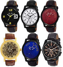 Load image into Gallery viewer, Pappi-Haunt Pack of 6 Specially Designed Leather Analog Casual Watches for Men, Boys - Extra Benefit Deal Pack

