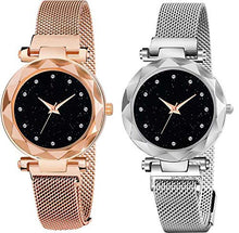 Load image into Gallery viewer, Acnos Rose-Gold and Silver Color 12 Point with Trending Magnetic Analogue Metal Strap Watches for Girl&#39;s and Women&#39;s Pack of - 2(DM-180-220)
