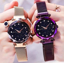 Load image into Gallery viewer, Acnos Black Round Diamond Dial with Latest Generation Purple &amp; Rosegold Magnet Belt Analogue Watch for Women Pack of - 2 (DM-PURPLE-ROSEGOLD06)

