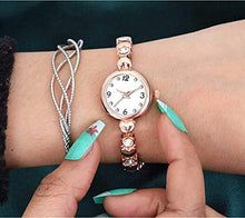 Load image into Gallery viewer, BID White Dial New Analogue Rose Gold Metal Bracelet &amp; Watch Combo for Women &amp; Girls
