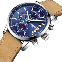 Load image into Gallery viewer, NIBOSI Chronograph Men&#39;s Watch (Blue Dial Brown Colored Strap)
