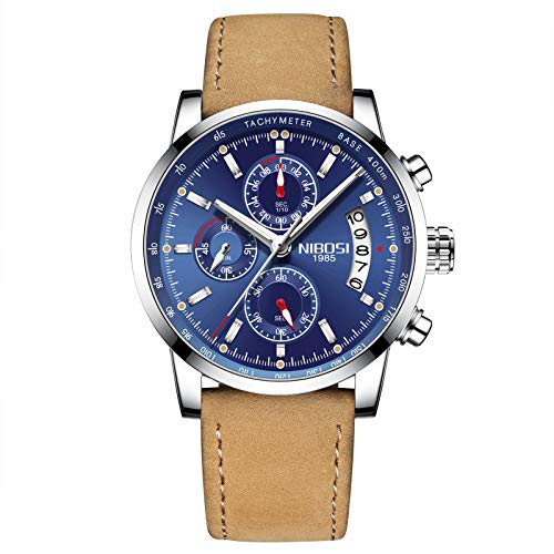 NIBOSI Chronograph Men's Watch (Blue Dial Brown Colored Strap)