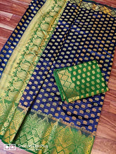Load image into Gallery viewer, KEDARNATH SILK MILLS Women&#39;s Kanchipuram Silk Blend Saree With Blouse Piece (MPP-D-20-NAVYGREEN_Navy Blue &amp; Green)
